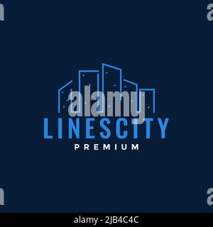line minimal building city night shine logo design vector graphic symbol icon illustration creative idea Stock Vector
