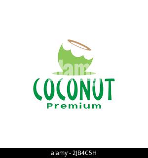 fresh green coconut flat logo design vector graphic symbol icon illustration creative idea Stock Vector