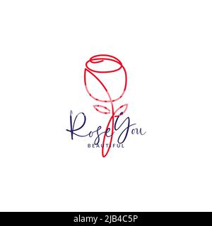 beautiful flower rose continuous line logo design vector graphic symbol icon illustration creative idea Stock Vector