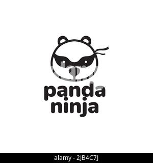face cute cartoon panda ninja logo design vector graphic symbol icon illustration creative idea Stock Vector