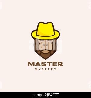 colored cool cartoon head monkey with hat logo design vector graphic symbol icon illustration creative idea Stock Vector