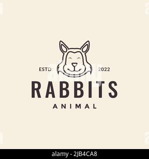 hipster face rabbit line smile logo design vector graphic symbol icon illustration creative idea Stock Vector