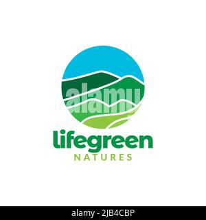 flat colorful hill green circle logo design vector graphic symbol icon illustration creative idea Stock Vector