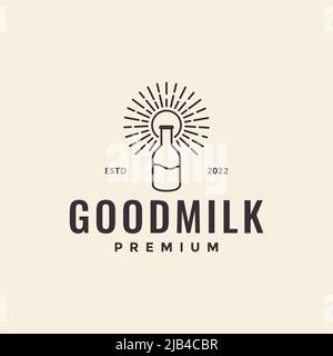 line bottle with milk hipster logo design vector graphic symbol icon illustration creative idea Stock Vector