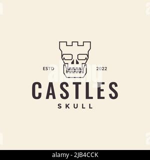 line skull with castle vintage logo design vector graphic symbol icon illustration creative idea Stock Vector