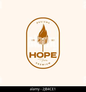 badge with match fire flame vintage logo design vector graphic symbol icon illustration creative idea Stock Vector