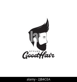side view cool man with beard and hairstyle logo design vector graphic symbol icon illustration creative idea Stock Vector