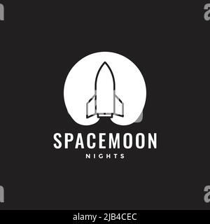 circle moon with rocket airplane space logo design vector graphic symbol icon illustration creative idea Stock Vector