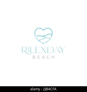line wave beach with love logo design vector graphic symbol icon illustration creative idea Stock Vector
