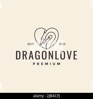 head dragon line with love shape logo design vector graphic symbol icon illustration creative idea Stock Vector