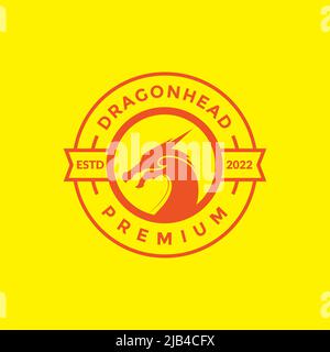 badge with head dragon side logo design vector graphic symbol icon illustration creative idea Stock Vector
