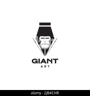 head gorilla with pencil art logo design vector graphic symbol icon illustration creative idea Stock Vector