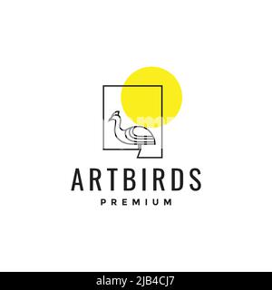 line art frame with birds and sunset logo design vector graphic symbol icon illustration creative idea Stock Vector