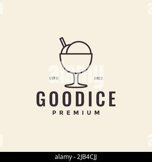 line hipster ice cream with cup glass logo design vector graphic symbol icon illustration creative idea Stock Vector