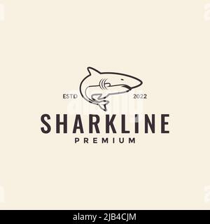 hipster shark line simple logo design vector graphic symbol icon illustration creative idea Stock Vector