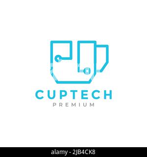line cup mug technology logo design vector graphic symbol icon illustration creative idea Stock Vector