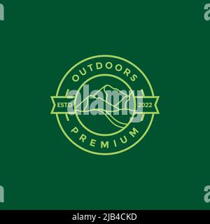 line badge green outdoor hill and mountain logo design vector graphic symbol icon illustration creative idea Stock Vector