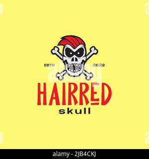 red hair skull with cross bones logo design vector graphic symbol icon illustration creative idea Stock Vector