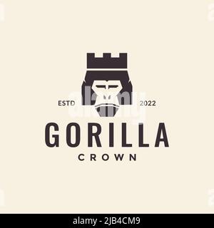 head gorilla with castle crown logo design vector graphic symbol icon illustration creative idea Stock Vector