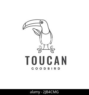 line toucan bird with branch tree logo design vector graphic symbol icon illustration creative idea Stock Vector
