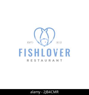 line love with fish logo design vector graphic symbol icon illustration creative idea Stock Vector