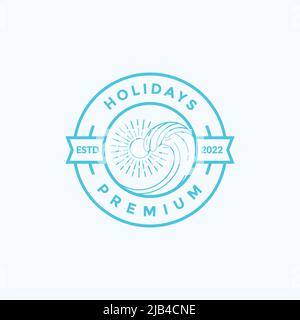 line badge with wave holidays logo design vector graphic symbol icon illustration creative idea Stock Vector
