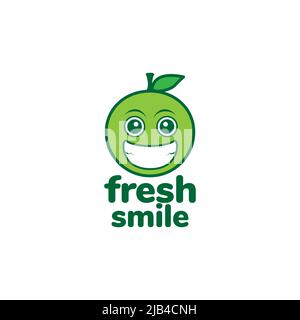 cartoon smile fruit fresh green apple logo design vector graphic symbol icon illustration creative idea Stock Vector