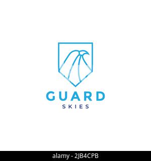 head eagle falcon line with shield logo design vector graphic symbol icon illustration creative idea Stock Vector