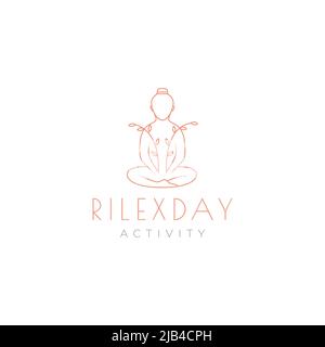 line human with flower relax yoga logo design vector graphic symbol icon illustration creative idea Stock Vector