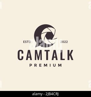 camera lens shutter with talk bubble logo design vector graphic symbol icon illustration creative idea Stock Vector