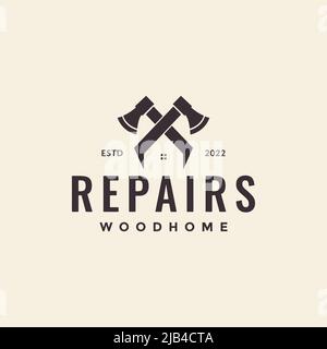 cross ax with home repairs logo design vector graphic symbol icon illustration creative idea Stock Vector