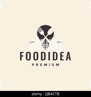 lamp light with spoon fork idea cooking logo design vector graphic symbol icon illustration creative idea Stock Vector