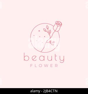 line circle with rose flower beauty logo design vector graphic symbol icon illustration creative idea Stock Vector