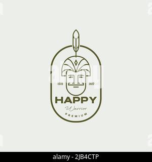 head soldier smile badge line logo design vector graphic symbol icon illustration creative idea Stock Vector