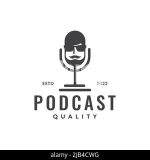 cool man with microphone podcast logo design vector graphic symbol icon illustration creative idea Stock Vector