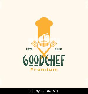 bearded man with hat chef and spatula logo design vector graphic symbol icon illustration creative idea Stock Vector