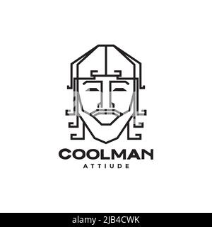 cool man with long hair unique logo design vector graphic symbol icon illustration creative idea Stock Vector