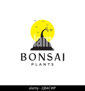 beautiful bonsai plant with sunset logo design vector graphic symbol icon illustration creative idea Stock Vector