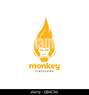 monkey with hair fire flame logo design vector graphic symbol icon illustration creative idea Stock Vector
