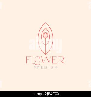 feminine luxury flower rose line leaf logo design vector graphic symbol icon illustration creative idea Stock Vector
