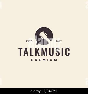 bubble chat talk with guitar logo design vector graphic symbol icon illustration creative idea Stock Vector