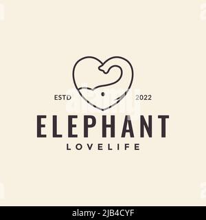 line elephant with love shape logo design vector graphic symbol icon illustration creative idea Stock Vector