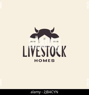 simple vintage cows with home logo design vector graphic symbol icon illustration creative idea Stock Vector