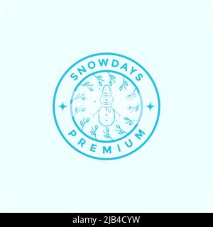 cute snowman with minimal badge logo design vector graphic symbol icon illustration creative idea Stock Vector