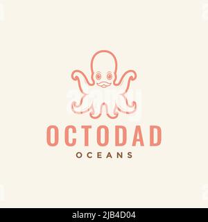 cartoon line octopus father logo design vector graphic symbol icon illustration creative idea Stock Vector