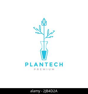 pots with plant line technology logo design vector graphic symbol icon illustration creative idea Stock Vector