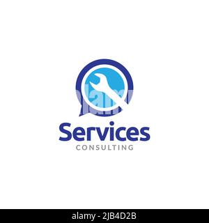 bubble chat talk with wrench logo design vector graphic symbol icon illustration creative idea Stock Vector