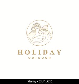 line luxury wave and mountain holiday logo design vector graphic symbol icon illustration creative idea Stock Vector