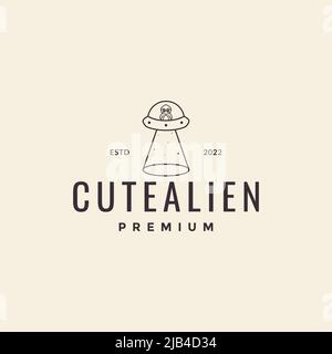 line cute alien with airplane logo design vector graphic symbol icon illustration creative idea Stock Vector