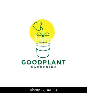 line pots with love leaf plants logo design vector graphic symbol icon illustration creative idea Stock Vector